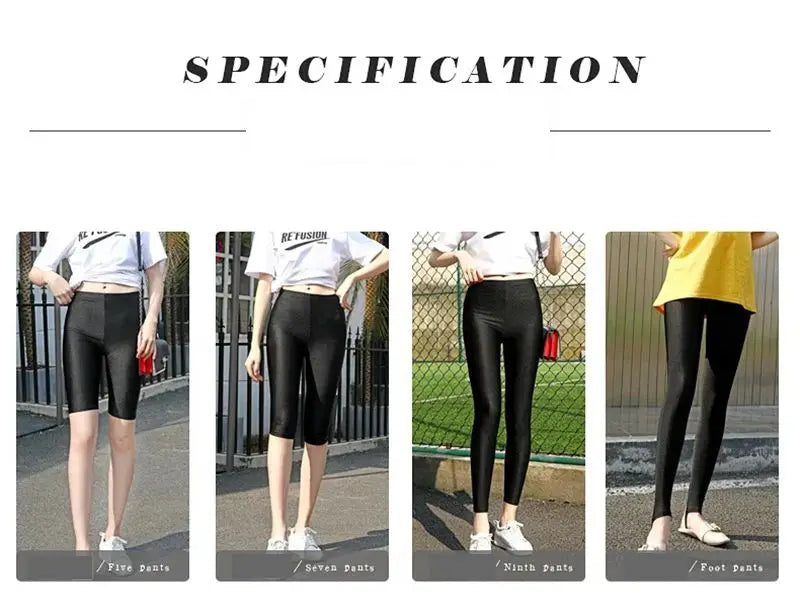 lady summer short pants women solid black shine breathable above knee short capris korean skinny neon pant