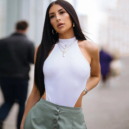 Sexy High Street Bodycon Neon Bodysuits Summer Colorful Sleevelss Backless Ftness Outfit Club Party Jumpsuit Combinaison Femme