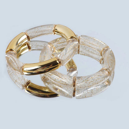 FishSheep Bohemian Transparent Acrylic Foil Bamboo Bracelets for Women Elastic Beads Link Chain Cuff Bracelets & Bangles Jewelry