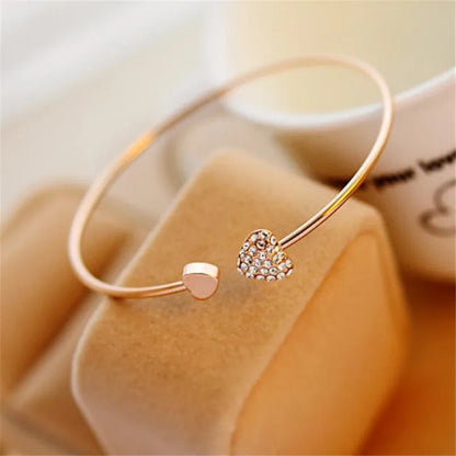 Woozu 2019 New Fashion Adjustable Crystal Double Heart Bow Bilezik Cuff Opening Bracelet For Women Jewelry Gift Mujer Pulseras