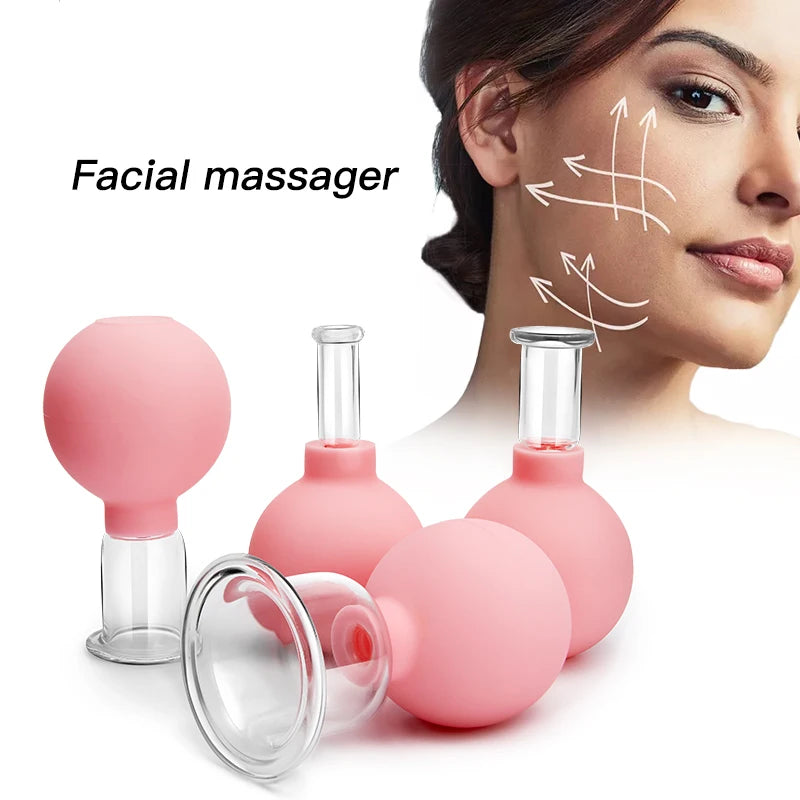 Face Massager Vacuum Cupping Cups Rubber Head Glass Cup Face Skin Care Anti Wrinkle Face Cupping for Beauty Face Care Tool