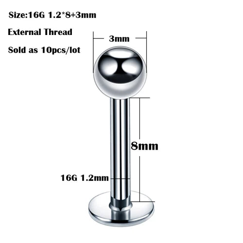 10Pcs/20Pcs/50Pcs G23 Titanium Labret Piercing Internal & External Design Lip Piercing Labret Stud Cartilage Helix Piercing Badiee Stylez