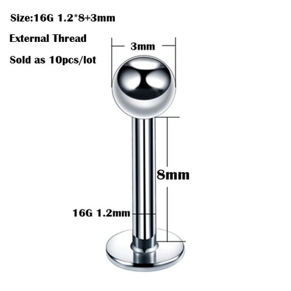 10Pcs/20Pcs/50Pcs G23 Titanium Labret Piercing Internal & External Design Lip Piercing Labret Stud Cartilage Helix Piercing Badiee Stylez