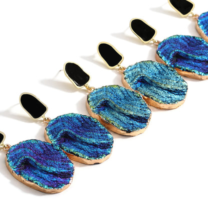 AENSOA Vintage Abstract Simulated Natural Stone Dangle Earrings for Women Van Gogh Painting Star Geometric Volcanic Rock Earring