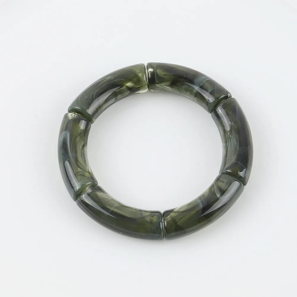 FishSheep Bohemian Transparent Acrylic Foil Bamboo Bracelets for Women Elastic Beads Link Chain Cuff Bracelets & Bangles Jewelry blackish green