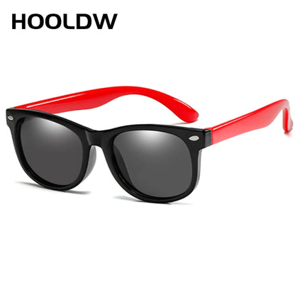 HOOLDW New Kids Sunglasses Children Polarized Sun Glasses Boys Girls Glasses Silicone Flexible Safety Baby Shades UV400 Eyewear black red