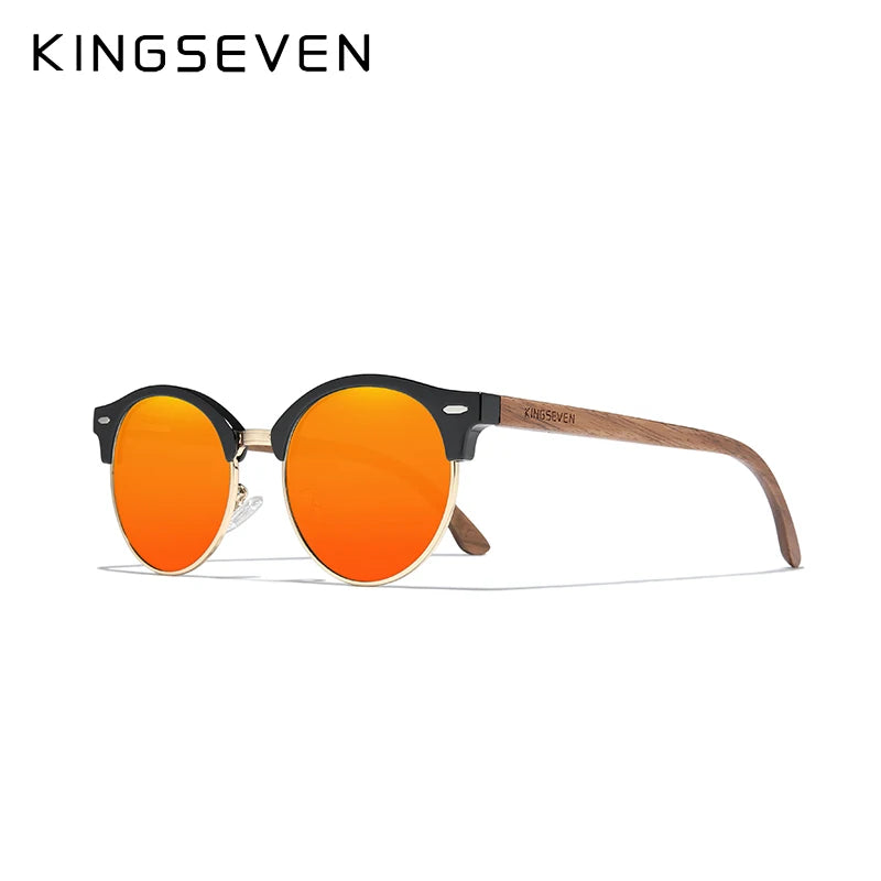 KINGSEVEN Handmade High Quality Black Walnut Wood Sunglasses Men Women Polarized Mirror Sun Glasses Male UV400 Shades Oculos Red Origina