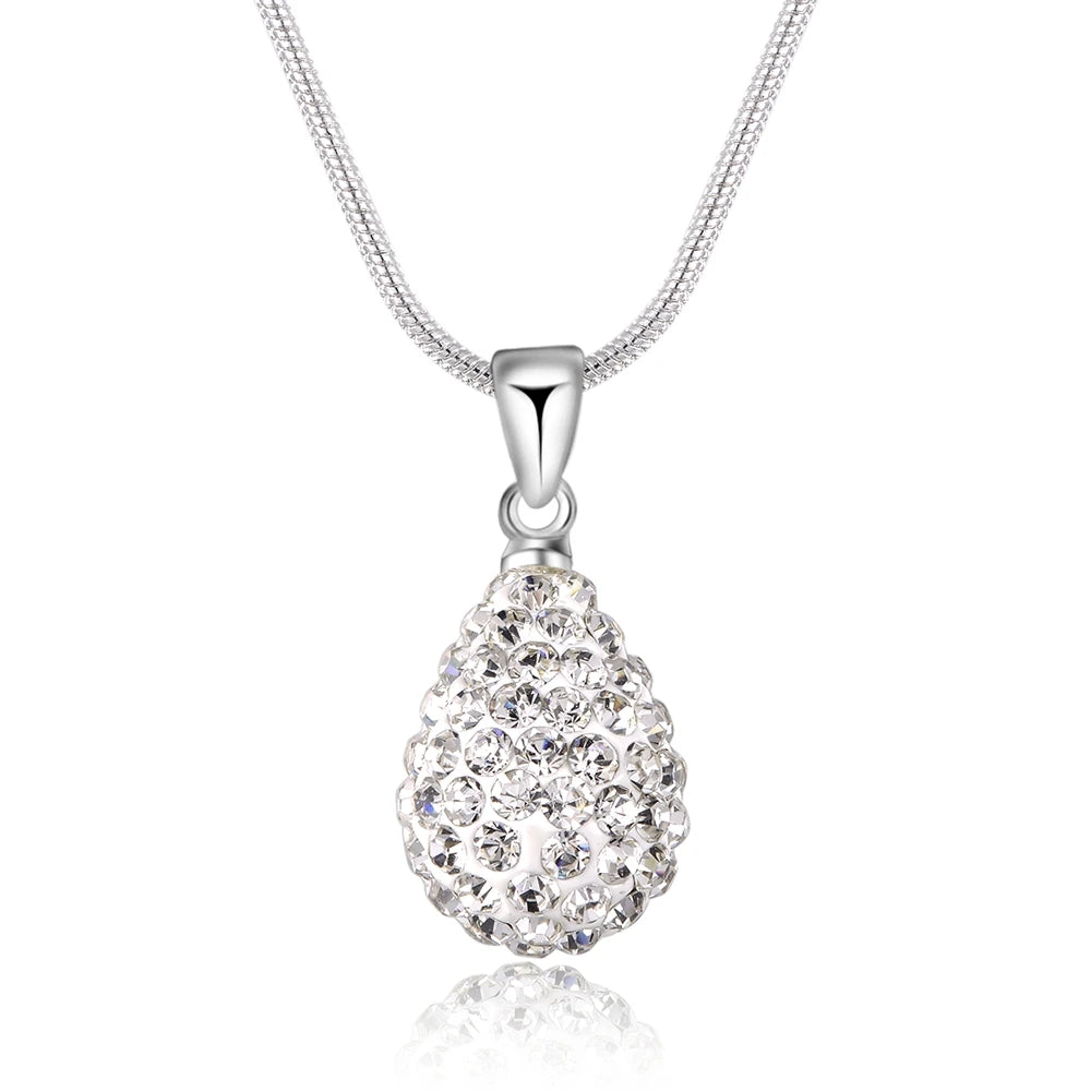 DOTEFFIL 925 Sterling Silver 18 Inch Water Drop Pendant AAA Zircon Necklace For Women Fashion Wedding Party Charm Jewelry