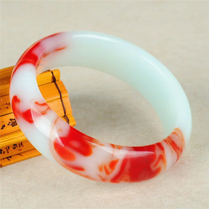 Genuine Natural Color Jade Bangle Red White Bracelet Charm Jewellery Fashion Accessories Carved Amulet Gifts for Women Her Men