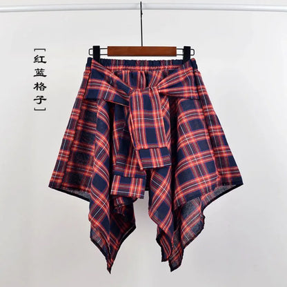 TOTRUST Fashion College Asymmetrical Skirt Women Summer Plaid Skirt Women Casual Students Fake Shirt Mini Skirt Female Saia 10 One Size