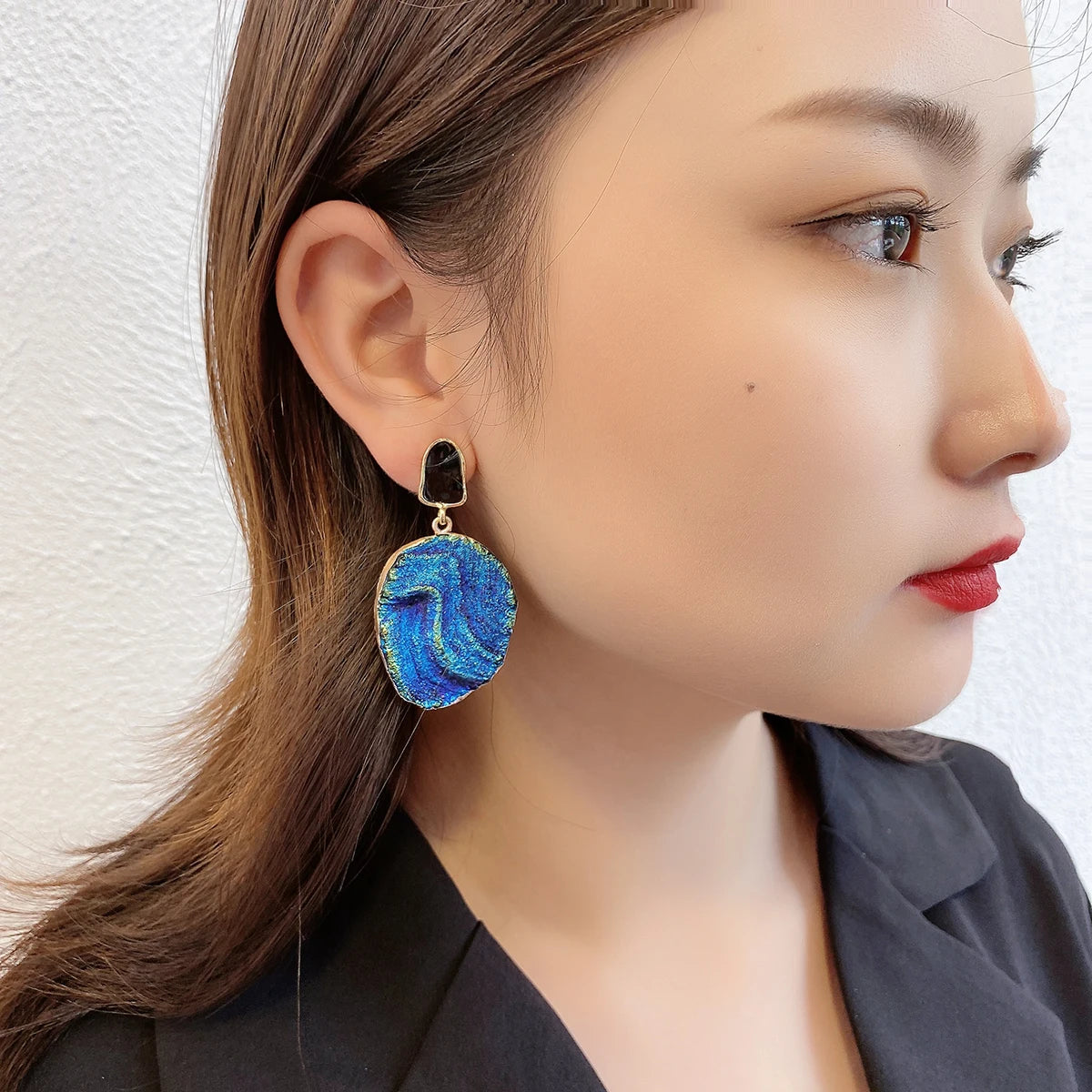 AENSOA Vintage Abstract Simulated Natural Stone Dangle Earrings for Women Van Gogh Painting Star Geometric Volcanic Rock Earring