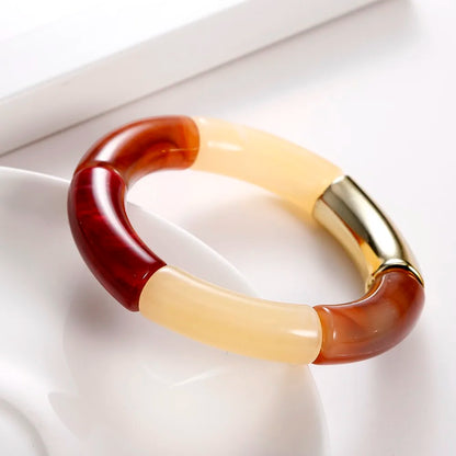 FishSheep Bohemian Transparent Acrylic Foil Bamboo Bracelets for Women Elastic Beads Link Chain Cuff Bracelets & Bangles Jewelry