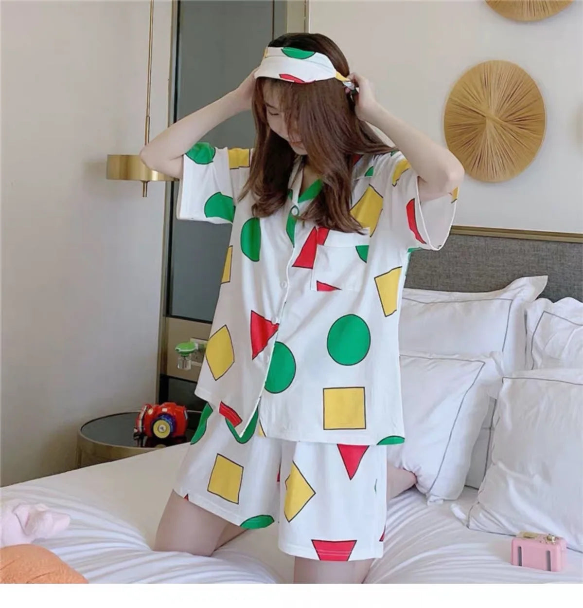 Summer Casual Couple Pajama Sets Lovely Cartoon Print Short Sleeve Sleepwear Pajamas Suit Daily Fashion Loose Homewear Nightgown
