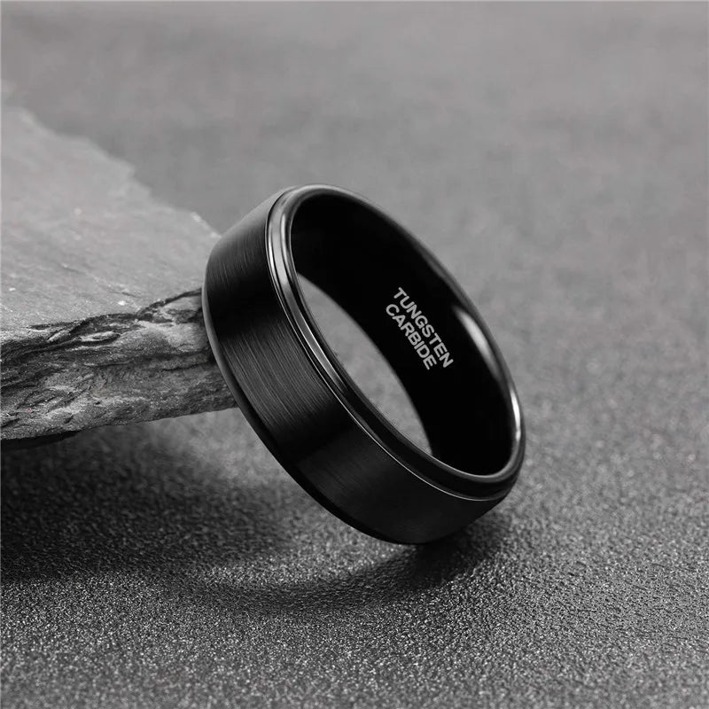 Tigrade 6/8mm Tungsten Carbide Ring Men Black Brushed Fashion Male Wedding Rings Vintage Engagement Band for Couple Unisex Band