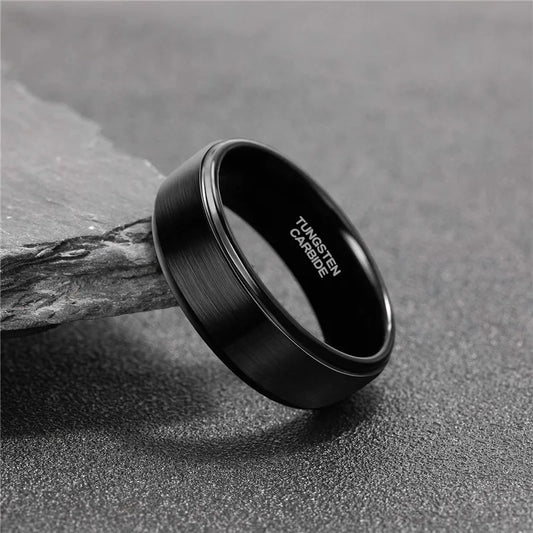 Tigrade 6/8mm Tungsten Carbide Ring Men Black Brushed Fashion Male Wedding Rings Vintage Engagement Band for Couple Unisex Band