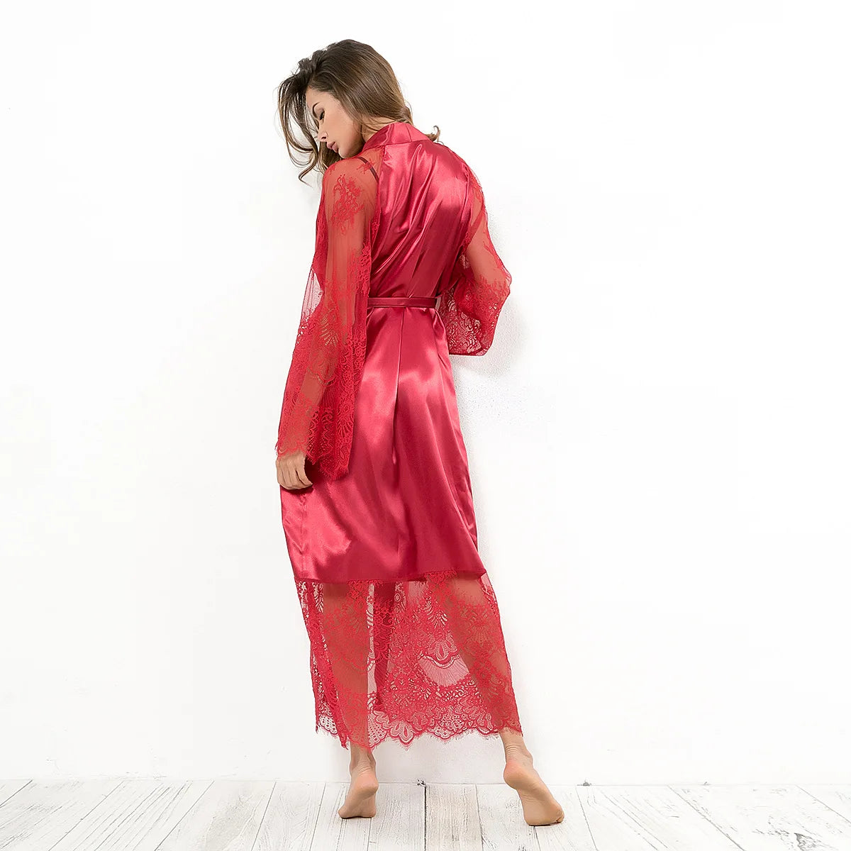 HNMCHIEF Women Pajamas Coat Robe Silky Women Floral Bathrobe Kimono Lace Sleep Robe Long Wedding Bridesmaid Silk Bride Summer
