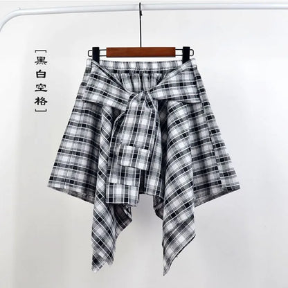 TOTRUST Fashion College Asymmetrical Skirt Women Summer Plaid Skirt Women Casual Students Fake Shirt Mini Skirt Female Saia 3 One Size