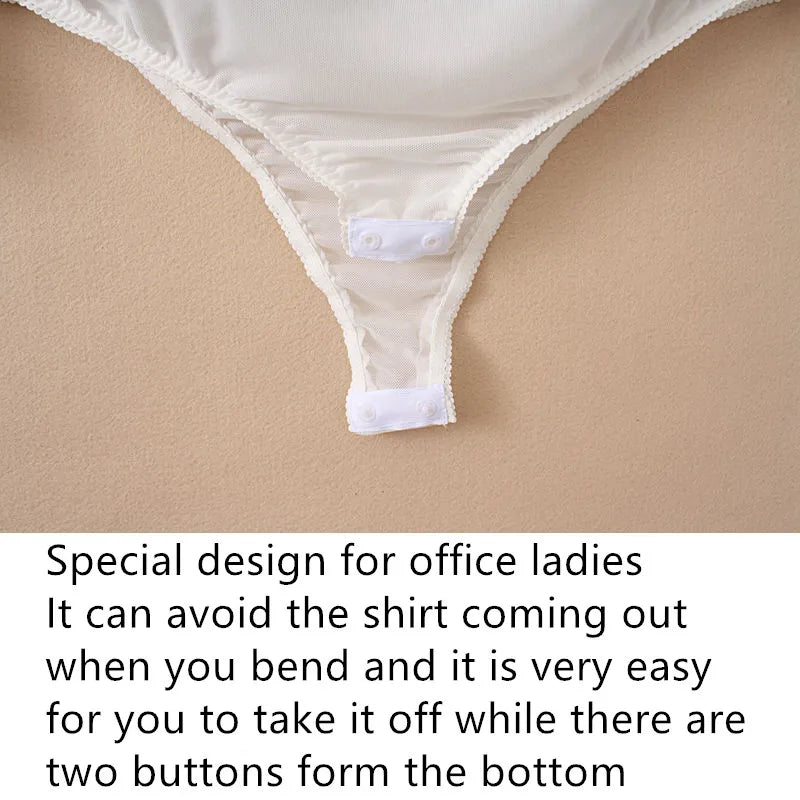 Elegant Bodysuit Women Short Sleeve White Color Shirring Design Blouses And Tops Office Lady Work Wear Formal Body Shirt Female