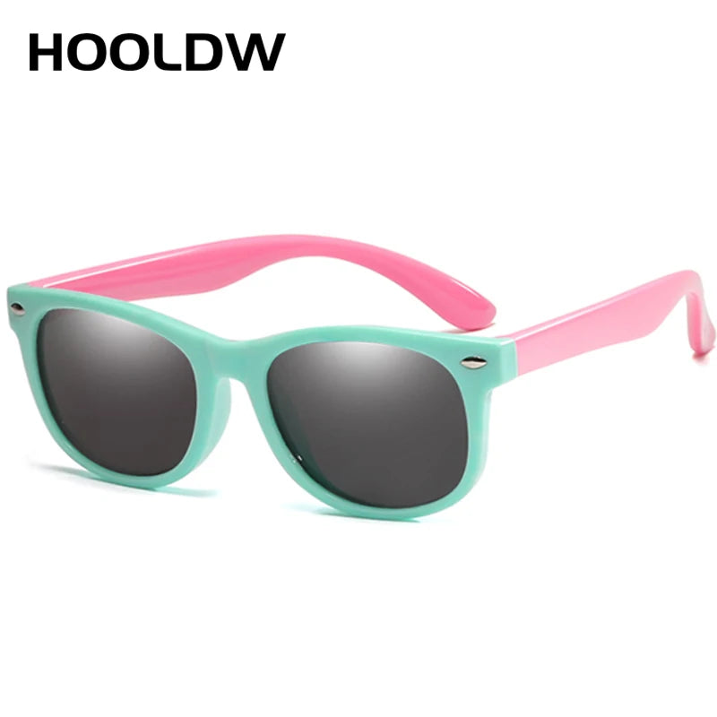 HOOLDW New Kids Sunglasses Children Polarized Sun Glasses Boys Girls Glasses Silicone Flexible Safety Baby Shades UV400 Eyewear green pink