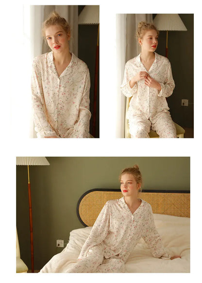 Pre-sale 2024 Spring Satin Pajamas Long Sleeve Viscose Sleepwear Willow Leaf Print Lounge Wear Two Piece Pijama Set Pijama Mujer
