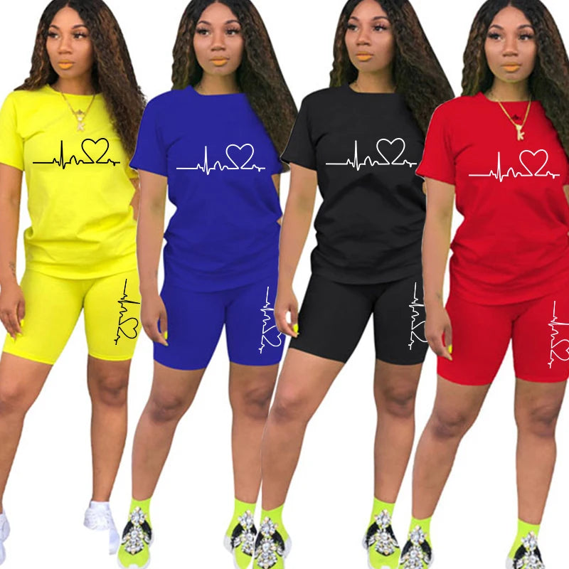 Summer Women Two Piece Set Sportswear T-Shirts and Shorts Ladies Casual O-Neck Pullover Short Sleeve T-Shirt Casual Tracksuit