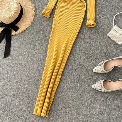 SINGRAIN Women Autumn Knitted Dress V Neck Sexy Slim Elastic Oversized Basic Bodycon Long Dress Winter knit Warm Sweater Dresses