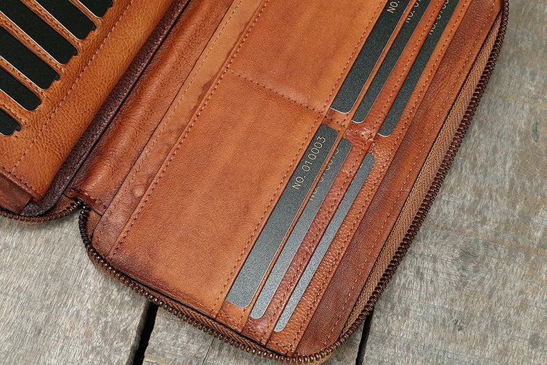 Vintage Genuine leather wallet Men leather long wallet men purse clutch bag male money clips zip around money bag card holder