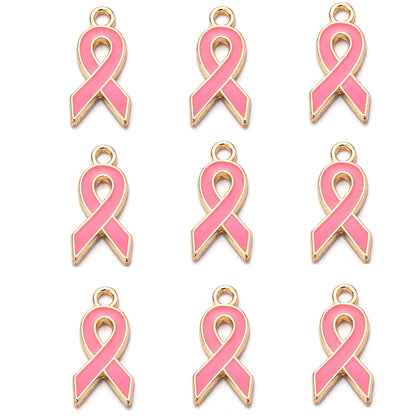 10pcs/lot Breast Cancer Awareness Ribbon Pendant Pink Ribbon Charm Pendants DIY Accessories for Women Jewelry Necklace Bracelet Gold pink