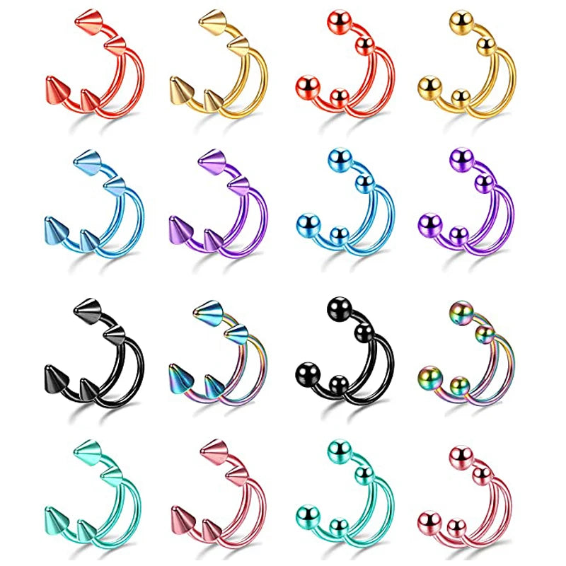 2pcs Stainless Steel Nose Hoop Ring Septum Rings Lip Studs Nostril Earrings Circular Tragus Ear Piercing Horseshoe Body Jewelry Badiee Stylez