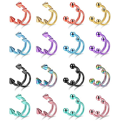 2pcs Stainless Steel Nose Hoop Ring Septum Rings Lip Studs Nostril Earrings Circular Tragus Ear Piercing Horseshoe Body Jewelry Badiee Stylez