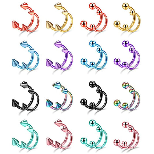 2pcs Stainless Steel Nose Hoop Ring Septum Rings Lip Studs Nostril Earrings Circular Tragus Ear Piercing Horseshoe Body Jewelry Badiee Stylez