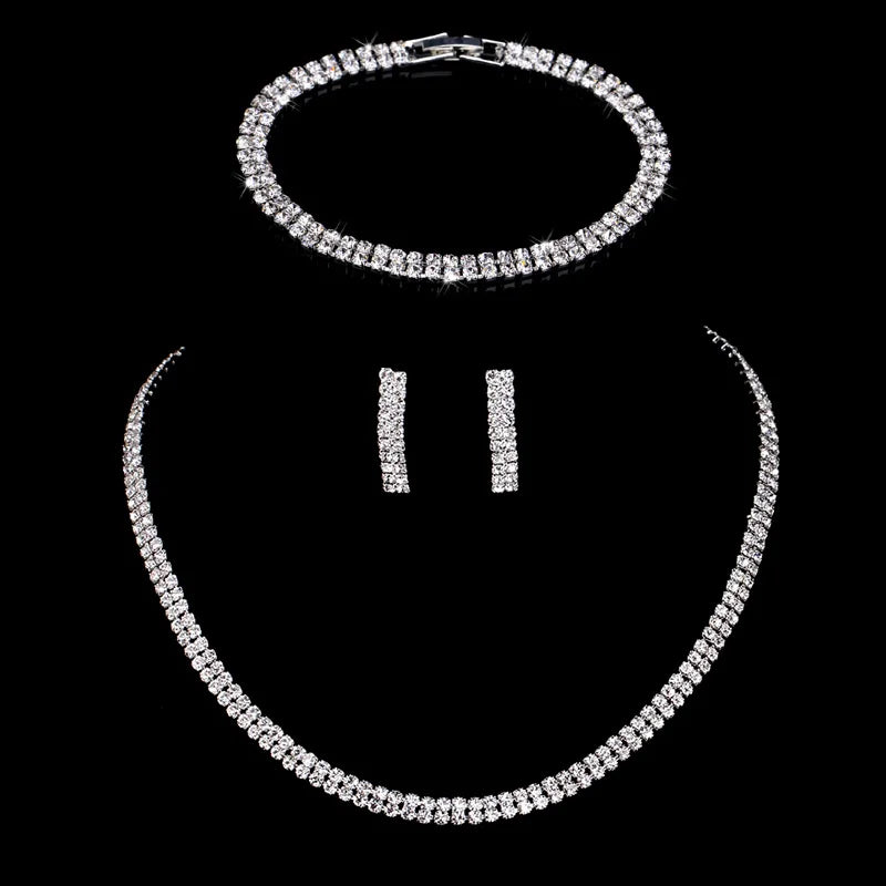 TREAZY Silver Color Rhinestone Crystal Bridal Jewelry Sets for Women Necklace Earrings Bracelet Set Wedding Jewelry Accessories style 6 Clear