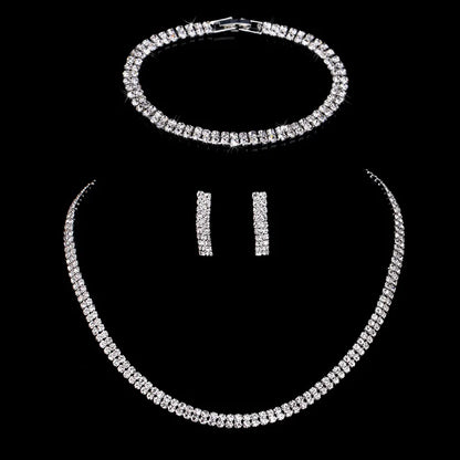 TREAZY Silver Color Rhinestone Crystal Bridal Jewelry Sets for Women Necklace Earrings Bracelet Set Wedding Jewelry Accessories style 6 Clear