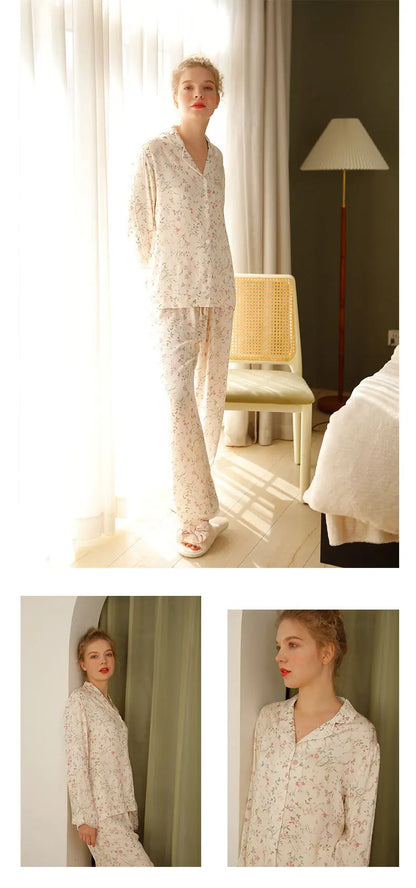 Pre-sale 2024 Spring Satin Pajamas Long Sleeve Viscose Sleepwear Willow Leaf Print Lounge Wear Two Piece Pijama Set Pijama Mujer
