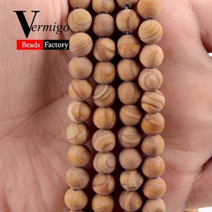 Natural Dull Polished Wood Jaspers Stone Spacer Beads For Jewelry Making DIY Necklace Bracelet 4mm-12mm Matte Round Beads 15"