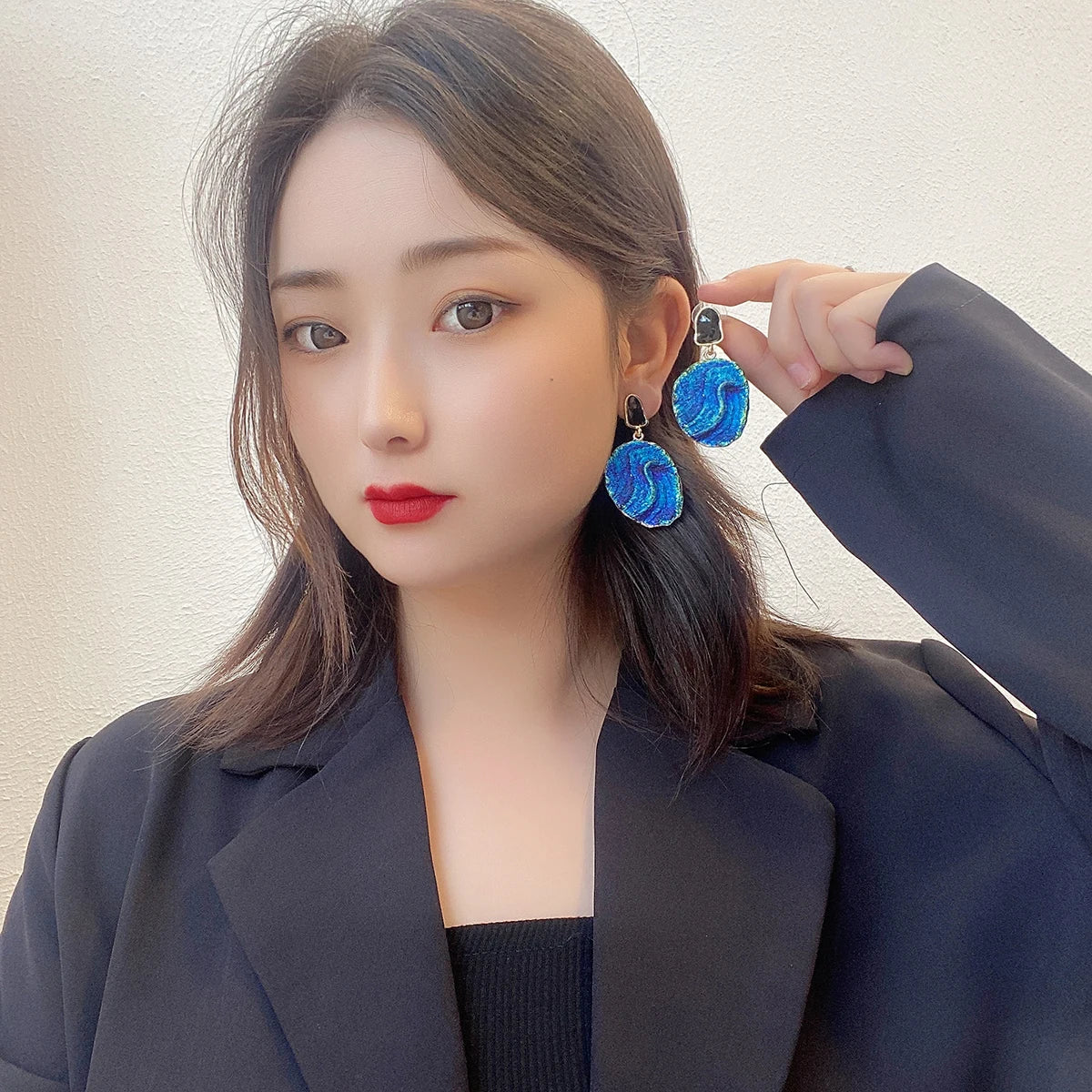 AENSOA Vintage Abstract Simulated Natural Stone Dangle Earrings for Women Van Gogh Painting Star Geometric Volcanic Rock Earring