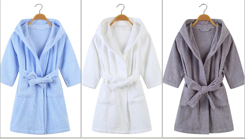 100% Cotton Toweling Terry Robe Kids Cartoon Robe Boy&Girls Hooded Robe Winter Warm Bathrobe Soft Sleeprobe Kids Casual Homewear