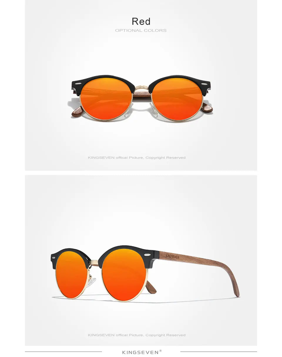KINGSEVEN Handmade High Quality Black Walnut Wood Sunglasses Men Women Polarized Mirror Sun Glasses Male UV400 Shades Oculos