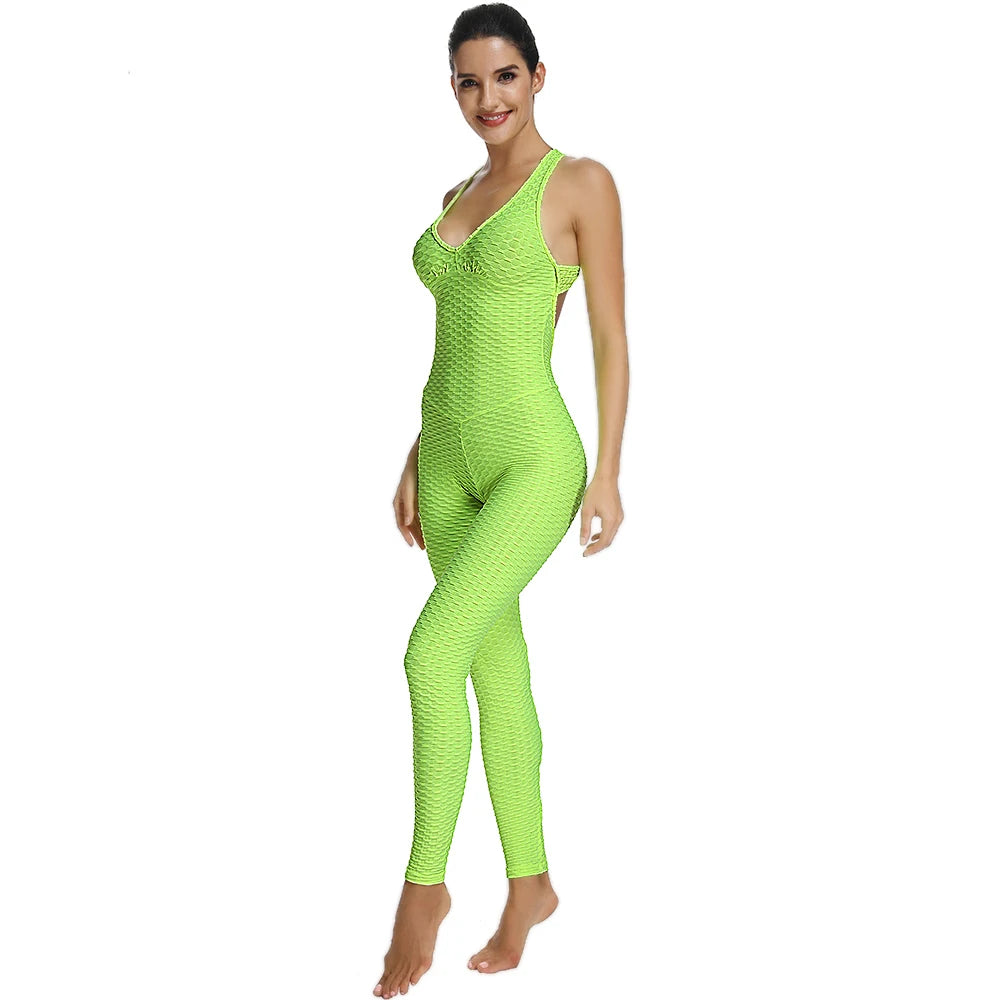 2024 Women's Sports Suit Sleeveless Backless Jumpsuits Costume Quick Dry Gym Bodysuit Tracksuit Fitness Tights Scrunch Leggings Badiee Stylez