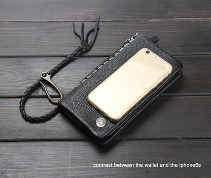 Vintage Genuine leather wallet Men leather long wallet men purse clutch bag male money clips zip around money bag card holder