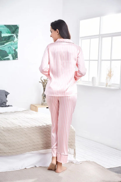 2 Piece Personalized Name Women Sleepwear Faux Silk Satin Pajamas Set Long Sleeve Sleepwear Pajamas Suit Female Homewear