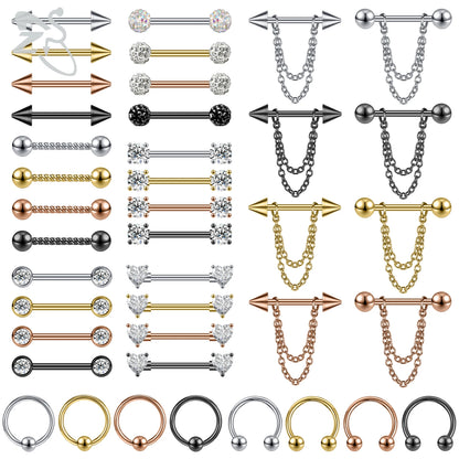 ZS 2 Pcs/lot Heart Crystal Nipple Piercings Men Women Tassel Drop Stainless Steel Nipple Ring Barbell Body Piercing Jewelry 14G Badiee Stylez