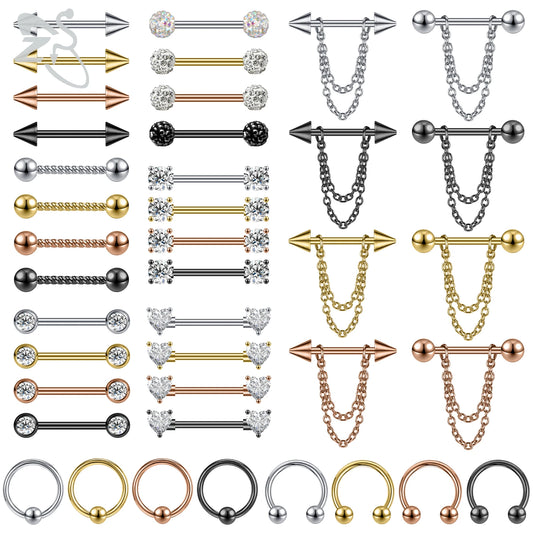 ZS 2 Pcs/lot Heart Crystal Nipple Piercings Men Women Tassel Drop Stainless Steel Nipple Ring Barbell Body Piercing Jewelry 14G Badiee Stylez