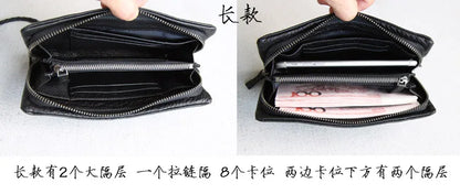 Vintage Genuine leather wallet Men leather long wallet men purse clutch bag male money clips zip around money bag card holder