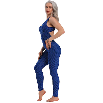 2024 Women's Sports Suit Sleeveless Backless Jumpsuits Costume Quick Dry Gym Bodysuit Tracksuit Fitness Tights Scrunch Leggings Badiee Stylez