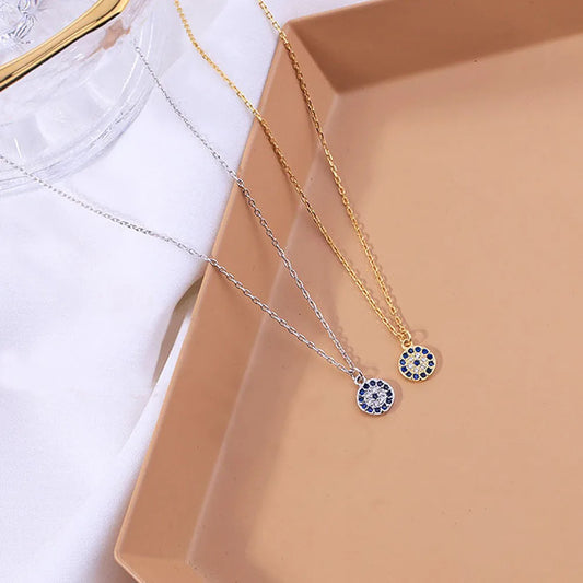 Evil Turkish Eye Lucky Necklace For Women Blue Crystal Silver Color Necklace Rose Gold Thin Chain Dainty Necklace Choker