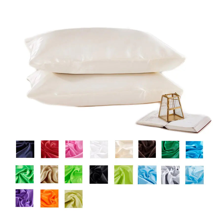 Solid Silk Pillowcase Slip Imitated Mulberry Plain Bed 100% Satin Queen Pillow Case Cover King Twin Home White Soft Comfortable Badiee Stylez