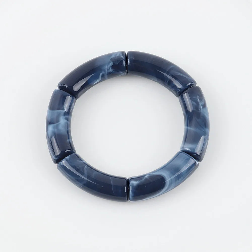 FishSheep Bohemian Transparent Acrylic Foil Bamboo Bracelets for Women Elastic Beads Link Chain Cuff Bracelets & Bangles Jewelry dark blue