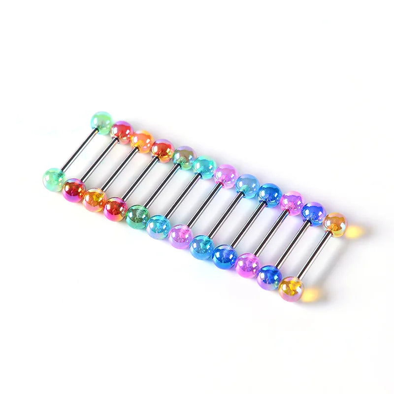 6PCS Stainless Steel Glorious Tongue Ring Bulk 14G Nipple Piercing Bar Lot Glitter Tongue Piercing Set Barbell Piercing Jewelry