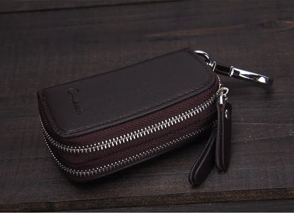 CONTACT'S Classic New Double Zip Men's Genuine Cow Leather Car Key Holder Multifunction Housekeeper High Class Motor Key Case